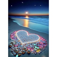 Adult Art Diamond Painting Set, Heart-Shaped Beach Full Diamond Diamond Painting, Round/Square 5D Di