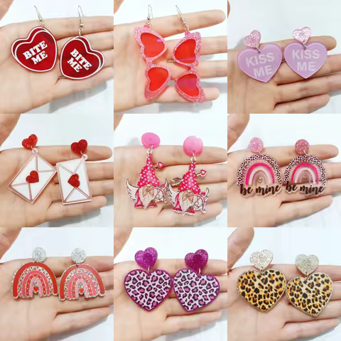 Epoxy Glasses Bite Me Kiss ME Valentine's Day Earrings For Women Pink Acrylic Charm Earring Party Je