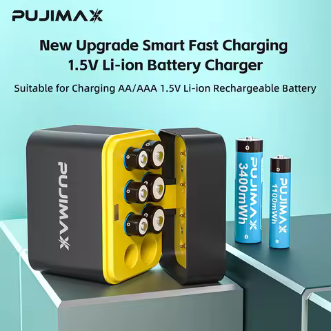 PUJIMAX 8-Slots Battery Smart Charger For 1.5V AAA/AA 1100mWh 4255mWh Rechargeable Lithium Batteries