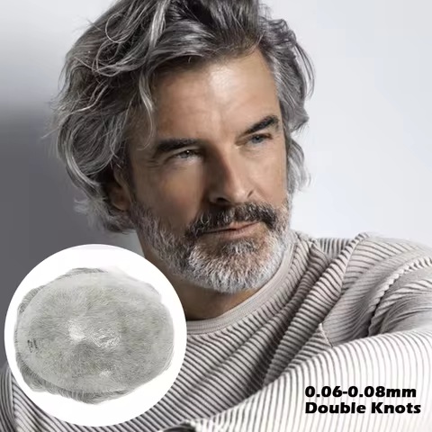 Toupee for Men Double Knots Men Toupee Durable Thin Skin Men Toupee 100% Human Hair Wigs Replacement