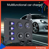 [AM] Rocker Switch Panel Waterproof 31A Dual USB LED Light 4/6 Gang ON/Off Toggle Switch Car Charger for Yacht