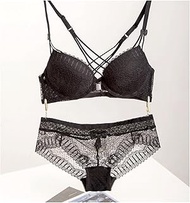 Lace Push-up Bra Gathered up Lingerie Set Ladies Underwear Bra Set Front Closure (Color : Black Cup 