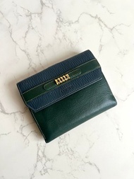 稀有中古包 Loewe藍綠色金蛇骨中夾 錢包 短夾 皮革包 古董二手包