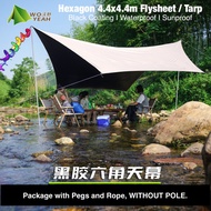WOYEAH Hexagon BLACK Coating 4.4x4.4m Flysheet Camping Tent Tarp Waterproof Sunproof  Without Pole 