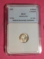 NEW - 英屬 南羅德西亞 1935年 3便士 收藏級 MS61 分