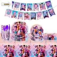 CAUSI Kpop Demon Hunters Theme Decorations, Cup Paper Birthday Party Decorations Set,  Tablecloth Pl