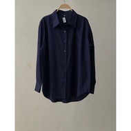 KATUN KEMEJA Cotton Basic Navy Dark Shirt Ld114-Ld120Cm Oversize Jumbo Kampun9An Shirt Hem Blouse To