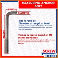 ✌ ▪ 1SET 1/2 inches A307 4140 BI Anchor Bolt with nut and washer | L Bolt | Hook Bolt for Concrete