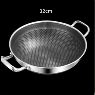 【AA NEW】 32cm 304 Stainless Steel Frying Pan Food Grade Non Stick Pan Honeycomb Pot Bottom Induction