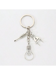 1入創意個性合金電器系列鑰匙扣，設計有燈泡、插頭、螺絲刀，可用作背包裝飾吊飾，適合女士、情侶禮物
