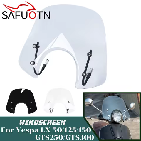 For LX50 LX125 LX150 GT200 GTS250 GTS300 Windshield Windscreen For Vespa GT 200 GTS 250 300 LX 50 12