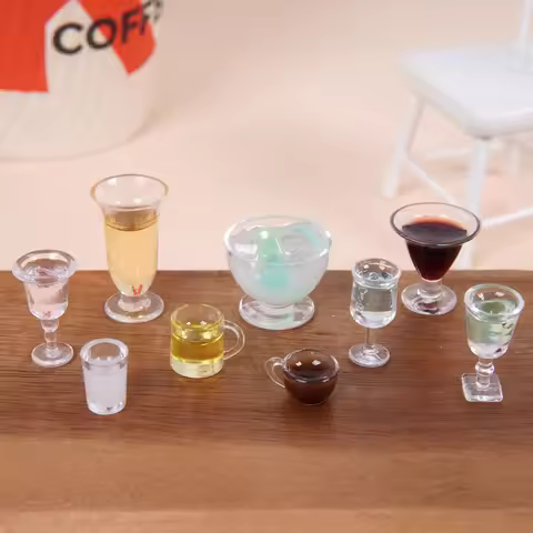 5pcs Mini Beer Cup Highball Glass Small Wine Glass Fake Drink Model Dollhouse Micro Landscape Mini K