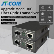 JT-COM 10G Multi-Gigabit SFP+ Media Converter RJ45 to SFP+ 1G/2.5G/5G/10G Auto Negotiation with 10G 