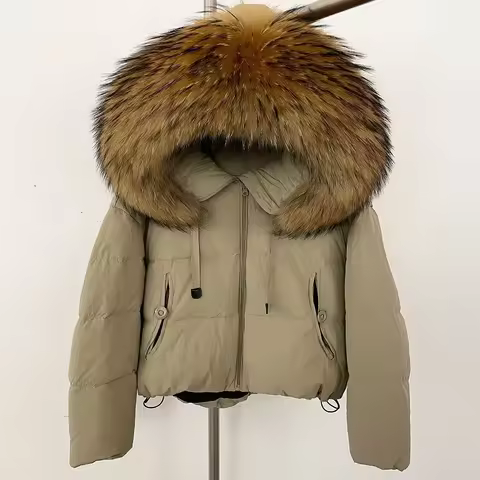 OFTBUY Real Fox Fur Jacket Hooded Natural Raccoon Fur Down Jacket New Autumn Winter Short White Duck