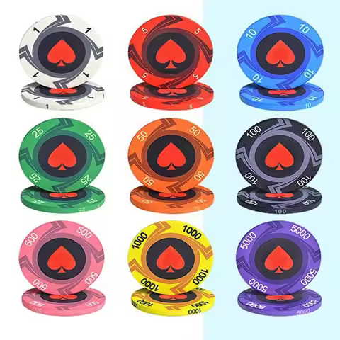 10 Pcs Red Heart Ceramic Chips Texas Poker Set Professional Casino Chips Competition Club Entertainm