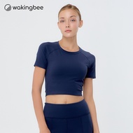 Wakingbee Barre Bratop (Navy) บราท้อปออกกำลังกาย มีฟองน้ำในตัว ทรงคร้อป แขนสั้น ผ้า SmoothTec ยืด 36