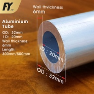 FUYI Aluminum tube OD 32mm ID 20mm alloy tube 32mm outer diameter 20mm inner diameter pipe wall thickness 6mm size 32x20 300mm 500mm Aluminium hollow tubing round bar