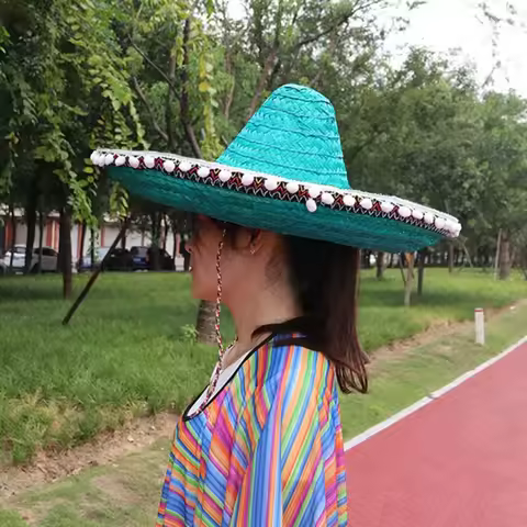 Mexican Party Hat Colorful Wide Brim Straw Hats Men Women Summer Outdoor Sun Hat Sombrero Halloween