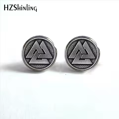 NES-0055 Viking Norse Studs Earrings Viking Jewelry Vegvisir Viking Glass Cabochon Earrings Handmade