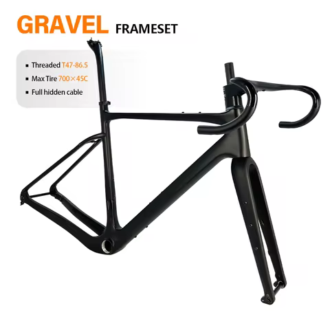 T1000 Carbon Gravel Frame 700C*45C Threaded Bottom Bracket T47 Disc Brake Gravel Bicycle Frameset Fl
