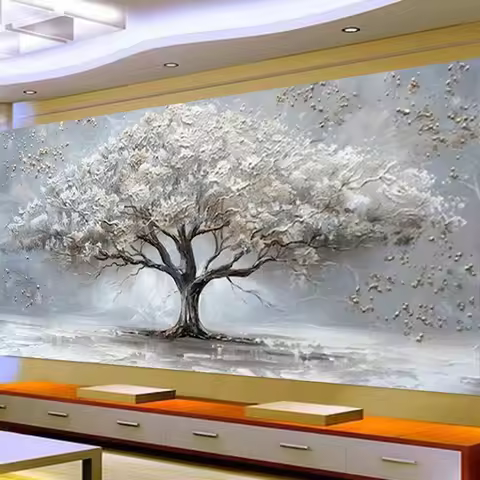Fullcang Diy Diamond Painting Big Size Abstract White Tree Full Rhinestone Art Mosaic Embroidery Lan