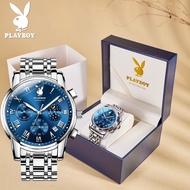 PLAYBOY Jam Tangan Lelaki Original Waterproof Quartz Luxury Chronograph Watch Man Gift Box For Birth