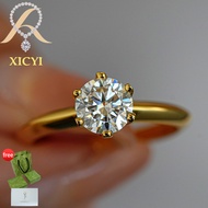 XICYI Real Moissanite 1ct 2ct 3ct 5ct 18k Gold Plated Six-prong Round Cut White D Color Ring In S925