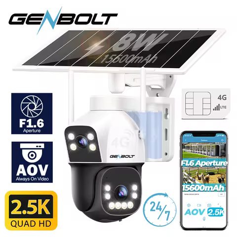 GENBOLT 4G AOV Cellular Solar Security Camera Outdoor Wireless, AOV 7/24 Recording 3MP+3MP No WiFi I