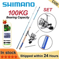 SHIMANO Fishing Reel Rod Spining Combo 1 Set Joran Pancing Fishing Set murah Set Kuat  2 Section Rod