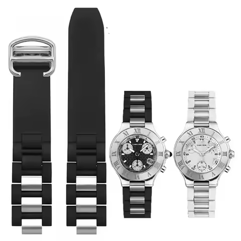 High quality silicone strap with convex 20MMX10MM for cartier 21 Chronoscaph sports waterproof watch