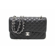 Authentic Chanel Classic Black Quilted Caviar Leather Classic Medium Double Flap Bag