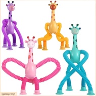 【Ready stock】 Glowing Giraffe Pop Tube Sensory Telescopic Suction Cup Giraffe Toy Stretchy Giraffe S