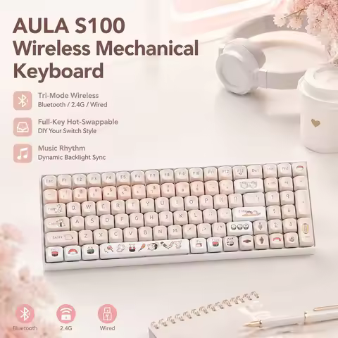 AULA S100 Mechanical Keyboard Custom 100% Layout Backlight Wireless Bluetooth Switch Gaming Keyboard