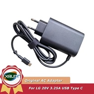Genuine 65W 20V 3.25A TYPE-C Laptop AC DC Adapter Charger For LG Gram HU10967-20029 R-R-HR3-ADT-65DS