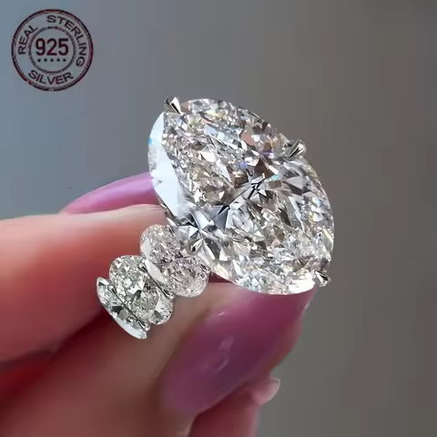 Fashion Luxury 925 Silver Oval 8.5ct Diamond Zircon Wedding Bridal Ring For Women Hidden Halo Wide B