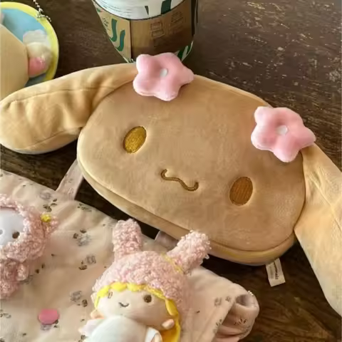 Kawaii Sanrio Mocha Brown Cinnamoroll Plush Storage Bag Niche Handheld Makeup Bag Cute Sweet Girly P