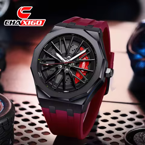 CHAXIGO Men's Unique Style Silicone Strap Watch, Rotating Bezel, Luminous Hands, 30m Water Resistanc