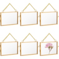 OLYCRAFT 6pcs Wall Hanging Mini Photo Frames 2.6x3.7 Inch Double Glass Picture Frame Gold Folding Fr
