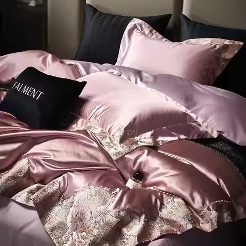 High Precision Damask Egyptian Cotton Luxury Embroidery Bedding Set Glossy Silky Duvet Cover Flat/Fi