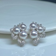 金枝玉葉鑽石akoya天然珍珠海水珍珠多珠18k金耳釘18k金珍珠耳環