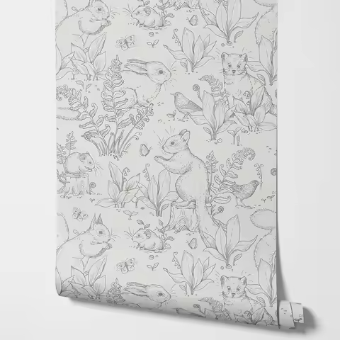Forest Life wallpaper wallpaper in Grey. Grey Wallpaper with animals in forest style with Rabbit and