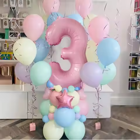 63pcs Pastel candy Pink 1st 2nd 3rd Foil Number Balloon set Macaron Latex Ballons Girl Princess baby