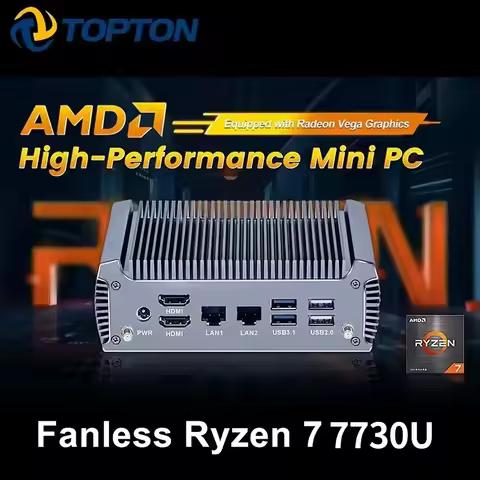 Topton FU02 Fanless AMD Mini PC Ryzen 7 7730U 5825U R5 5625U Barebone PC 2 LANs Desktop Gaming Compu