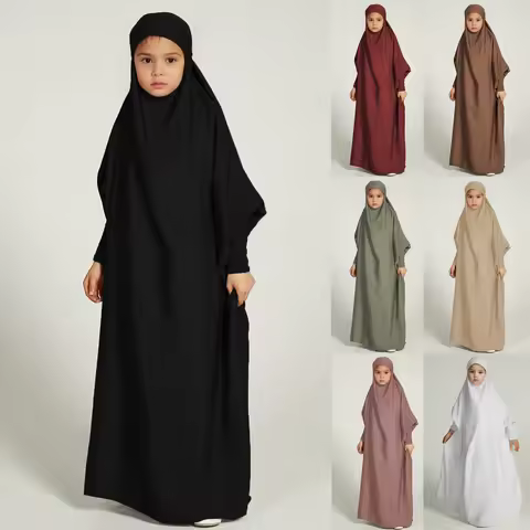 Ramadan Muslim kids Girls Abaya Solid Long Kaftan abaya enfant Robe Dress Kids Clothes For Gift