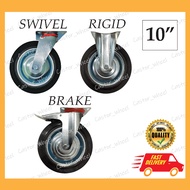 10" (250MM) HEAVY DUTY BLACK RUBBER SWIVEL CASTOR/CASTER ROLLER RODA TROLLEY WHEEL