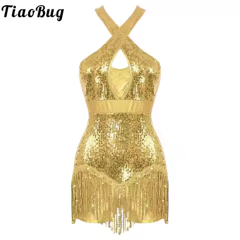 Women's Sequin Dance Dress Latin American Dance Costume Body Sleeveless Classical Samba Rumba Dresse