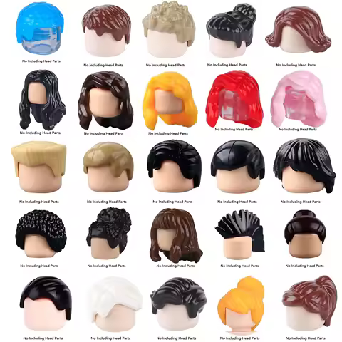 MOC City Figures Hairstyle Building Blocks Buzz Cut Red Curly Hair Accessories Bricks Toys