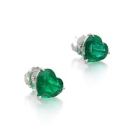 Platinum and 13.89cts Heart Shaped Emerald Stud Earrings