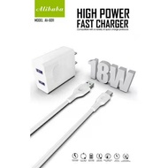Alibaba Ali-6011 Fast Charger 18W 2.4A Dual USB Port Charger with Data Cable