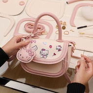 Túi Xách Nữ Handmade Tự Đan Da Pu Dán Stickers Hoạt Hình Mèo Hello Kitty Cute Thủ Công DIY Làm Quà T